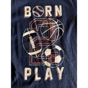 Born 2 Play Sports Graphic Youth T-Shirt In Navy Blue Size Med
